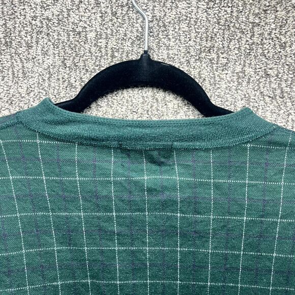 L.L. Bean Freeport Maine Waffle Shirt Mens Large Green Plaid Cotton Henley Neck - Picture 9 of 10